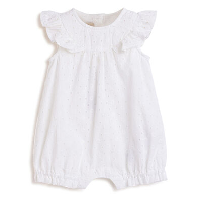 Girls White Solid Short Sleeve Rompers